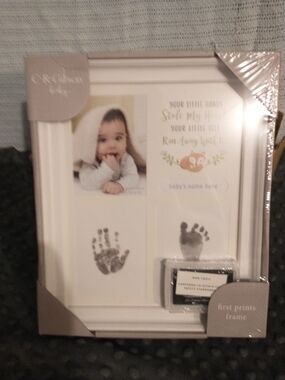 NEW C.R. Gibson White Baby First Prints Frame with Accent Graphics